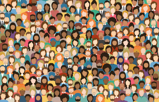 Multicultural crowd of people, vector image