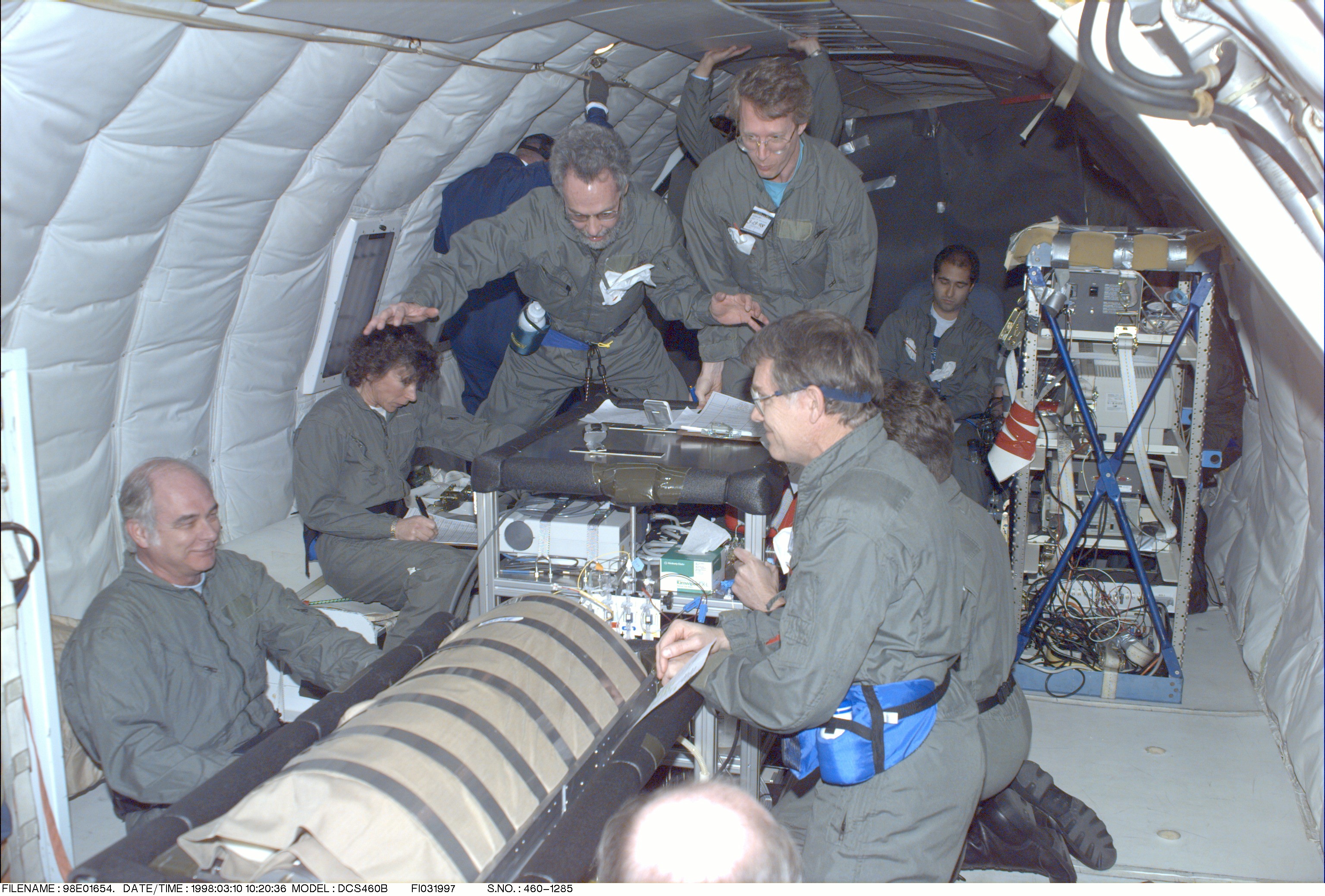 Fluorescent microsphere technology allowed this research team to study blood flow under weightless conditions aboard a NASA aircraft. 