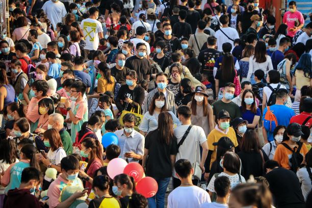 Crowd in masks