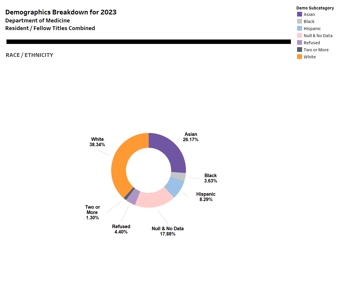 Race/ethnicity, combined resident/fellows, 2023