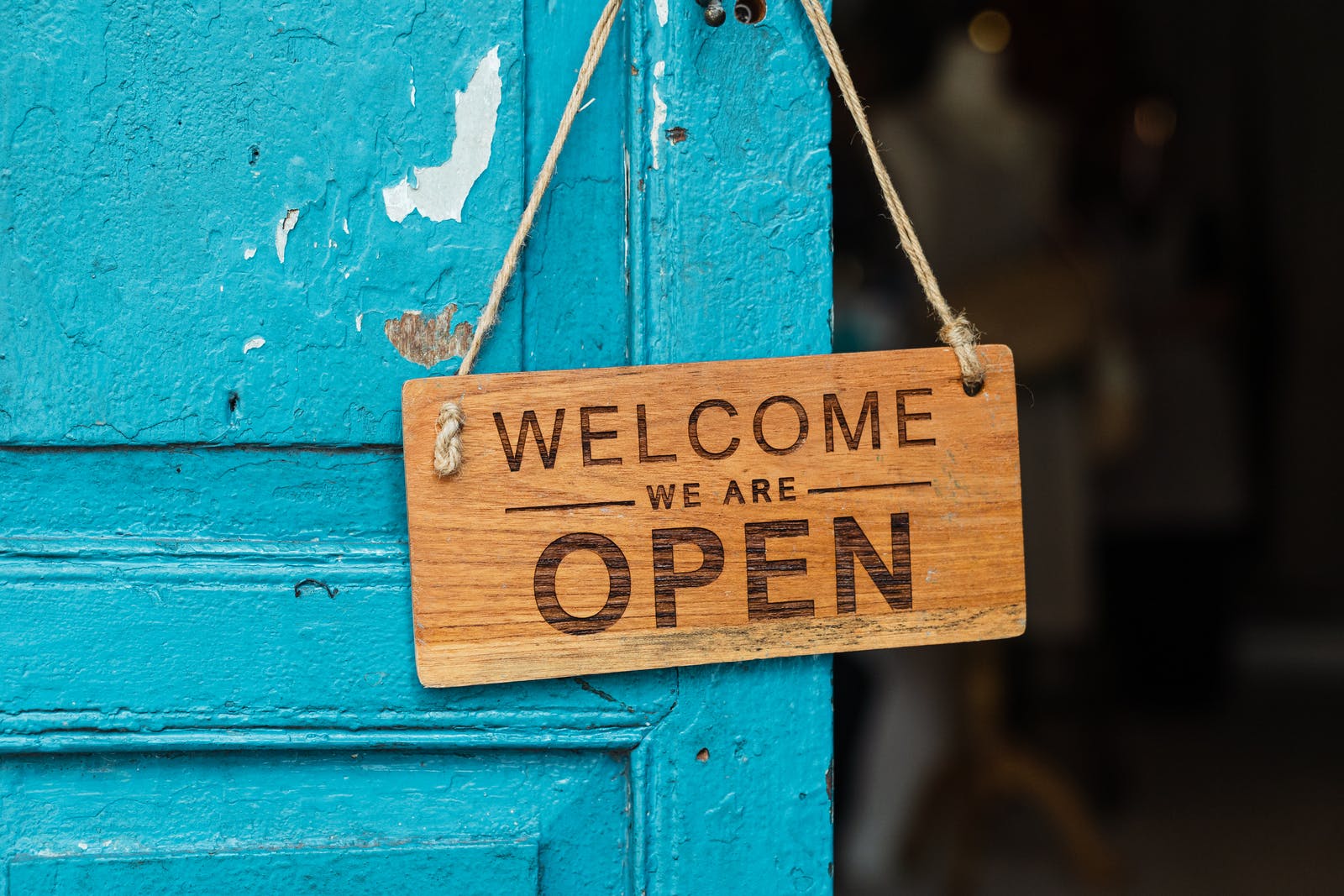 Welcome, we are open sign. Stock image.